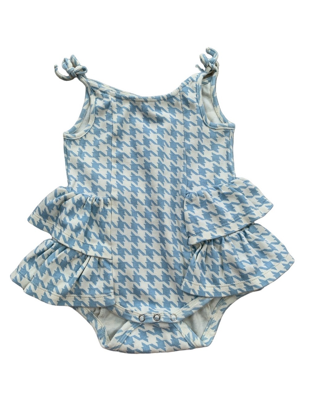 Kate Quinn Size 18-24 Months Cream Light Blue Houndstooth Ruffle Tank Romper